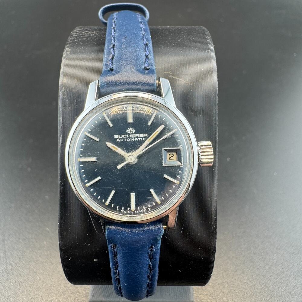 Vintage Bucherer Automatic Ladies Watch Blue Dial Date 4932